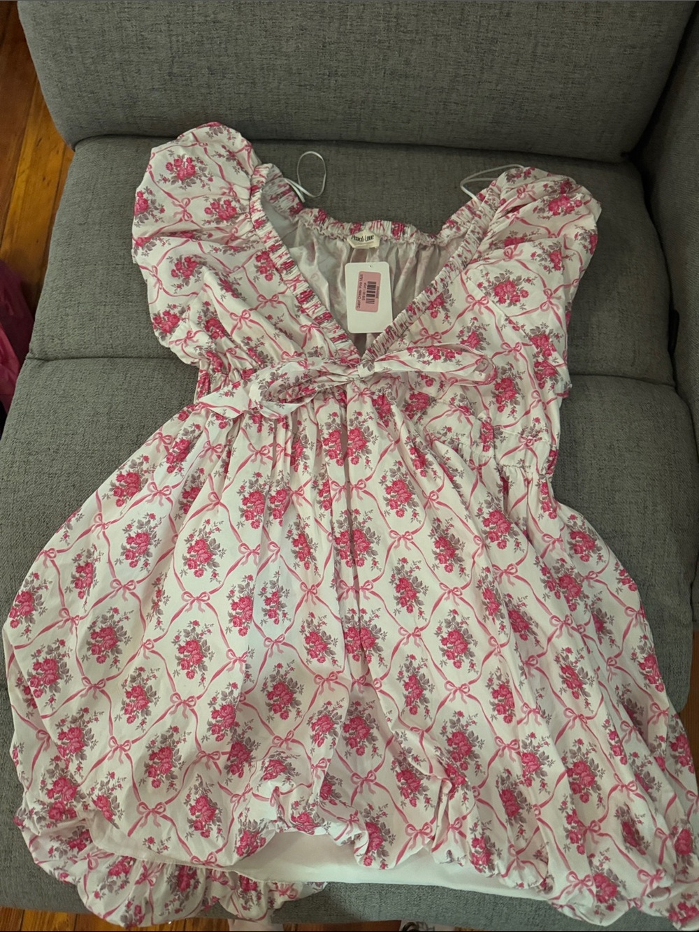 Peach Love California White Dress with Pink Floral Print